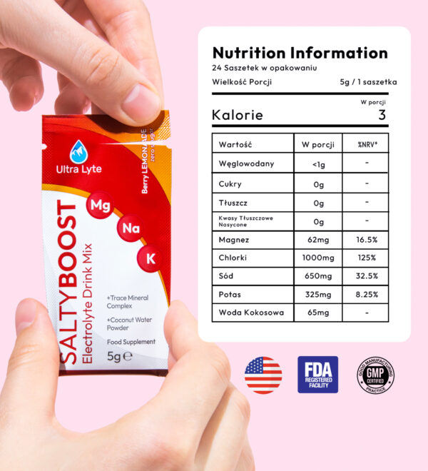 Ultra Lyte Elektrolity SaltyBoost - 12 saszetek - Smak Lemoniada - obrazek 3