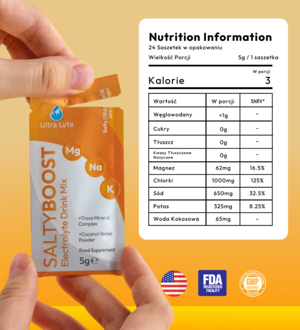 Ultra Lyte Elektrolity SaltyBoost - 24 saszetki - Smak Pomarańczowy - obrazek 3